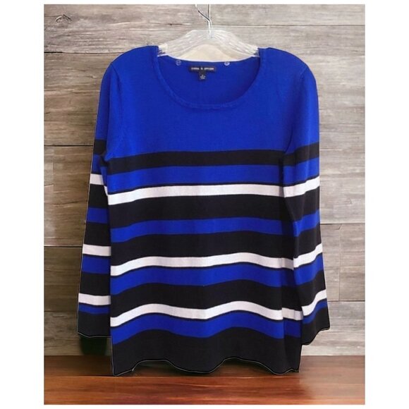 Cable & Gauge Sweater Cobalt Blue Striped Long Sleeve Women's Size Med *FLAW - Picture 1 of 10